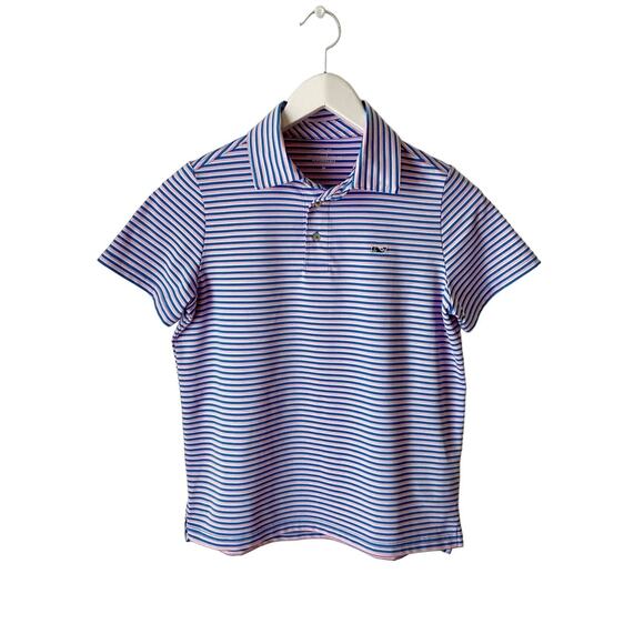 Vineyard Vines Blue and Pink Striped Performance Polo Size Medium - Picture 1 of 4